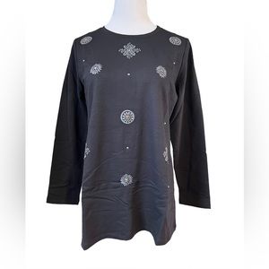 Susan Graver Weekend French Terry Embellished Top XS ~ A344638 Black